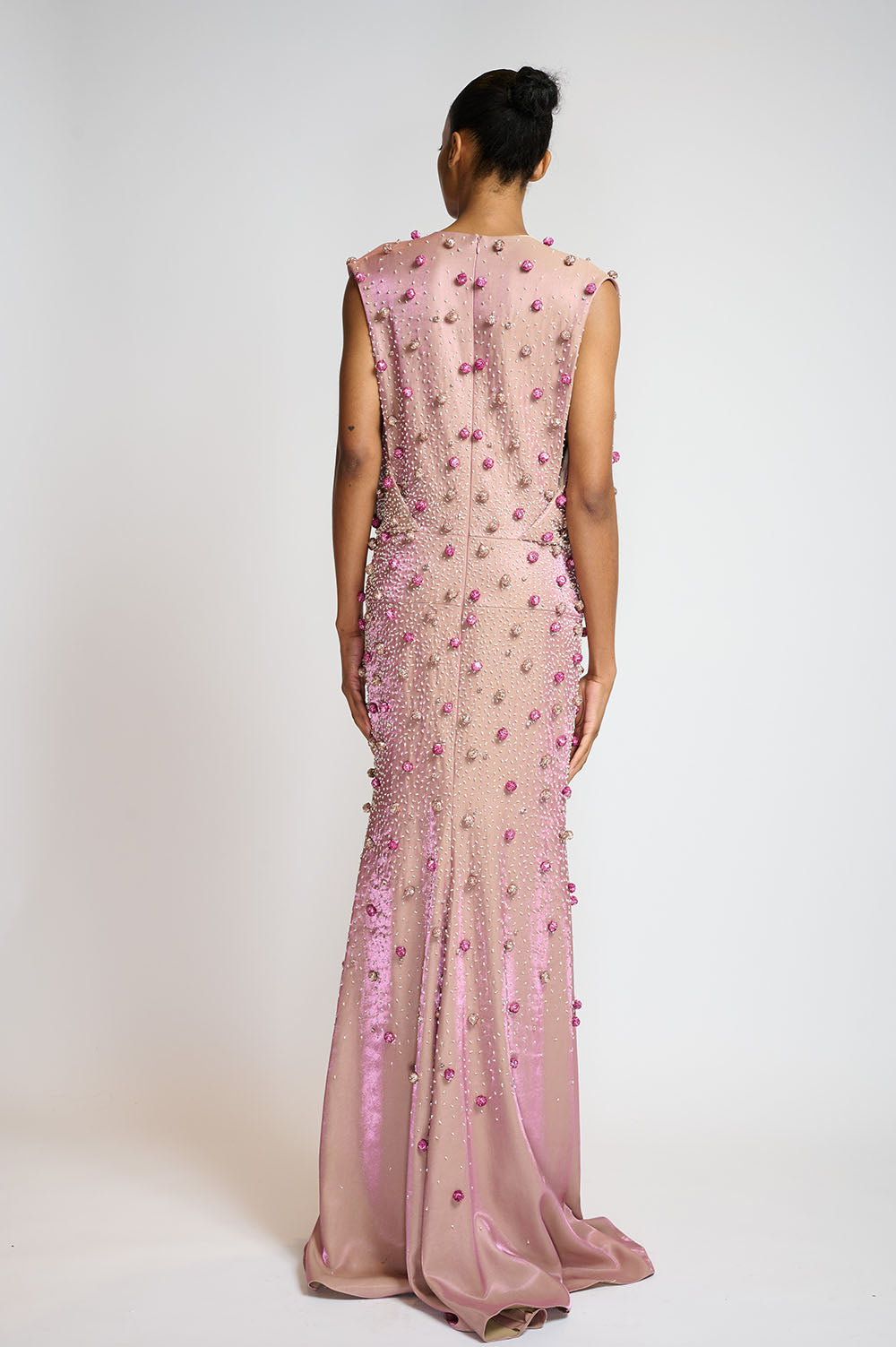 Lavender Metallic Sculpted Gown with Sequined pearl Embroidery 3