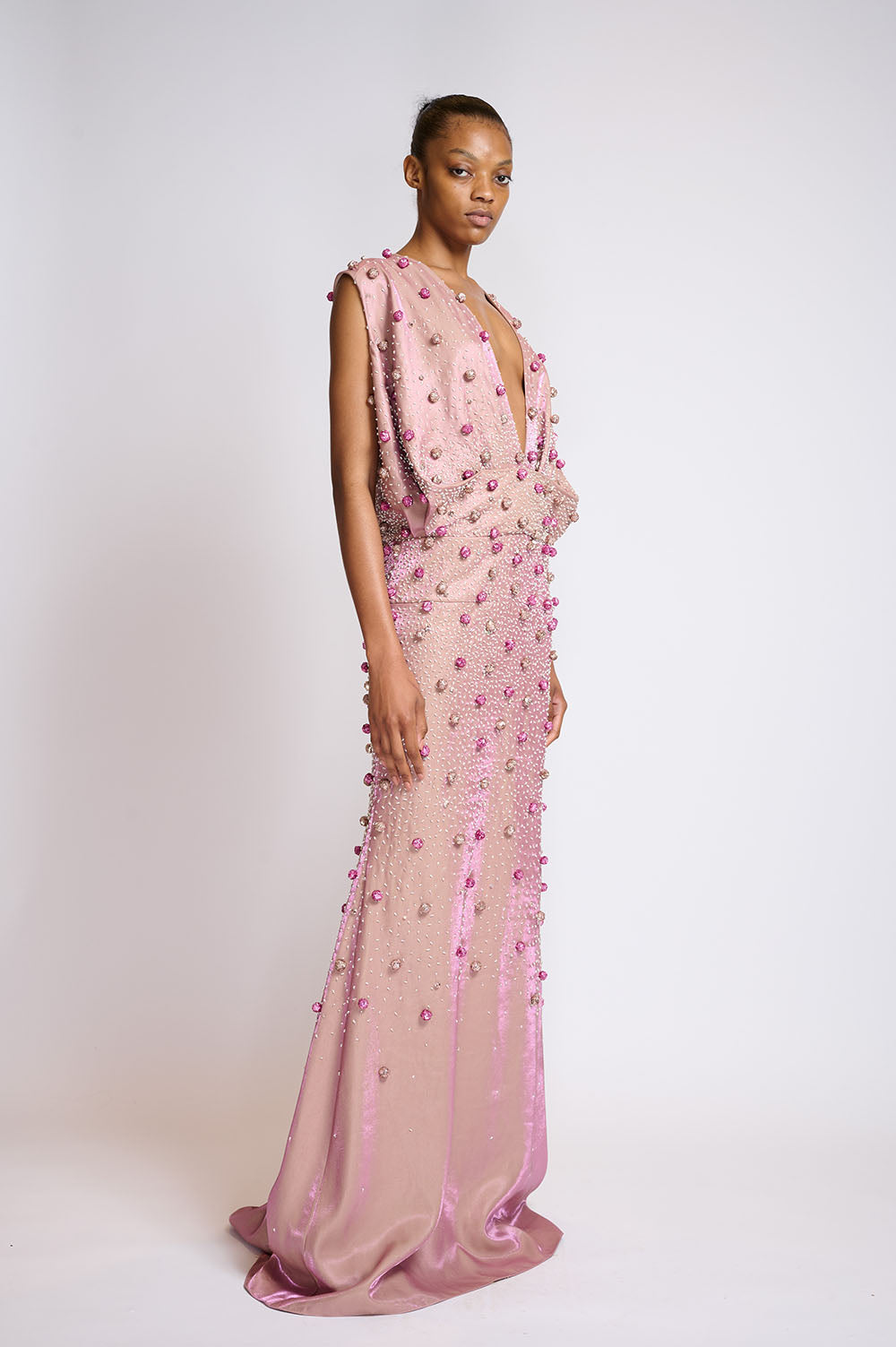 Lavender Metallic Sculpted Gown with Sequined pearl Embroidery 2