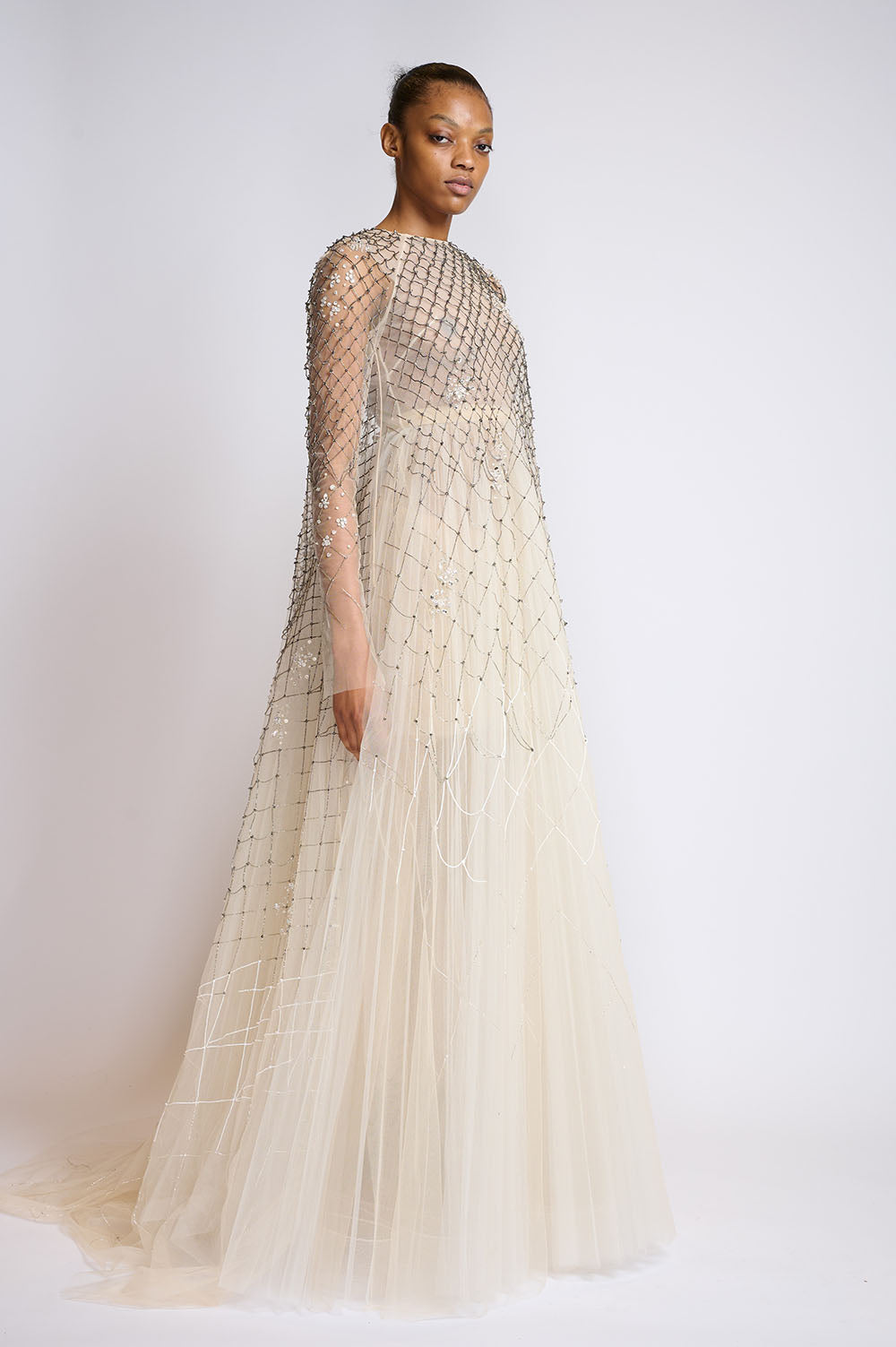 Sand and Ivory Preciosa Crystal Lattice Embroidered Tulle Gown 2