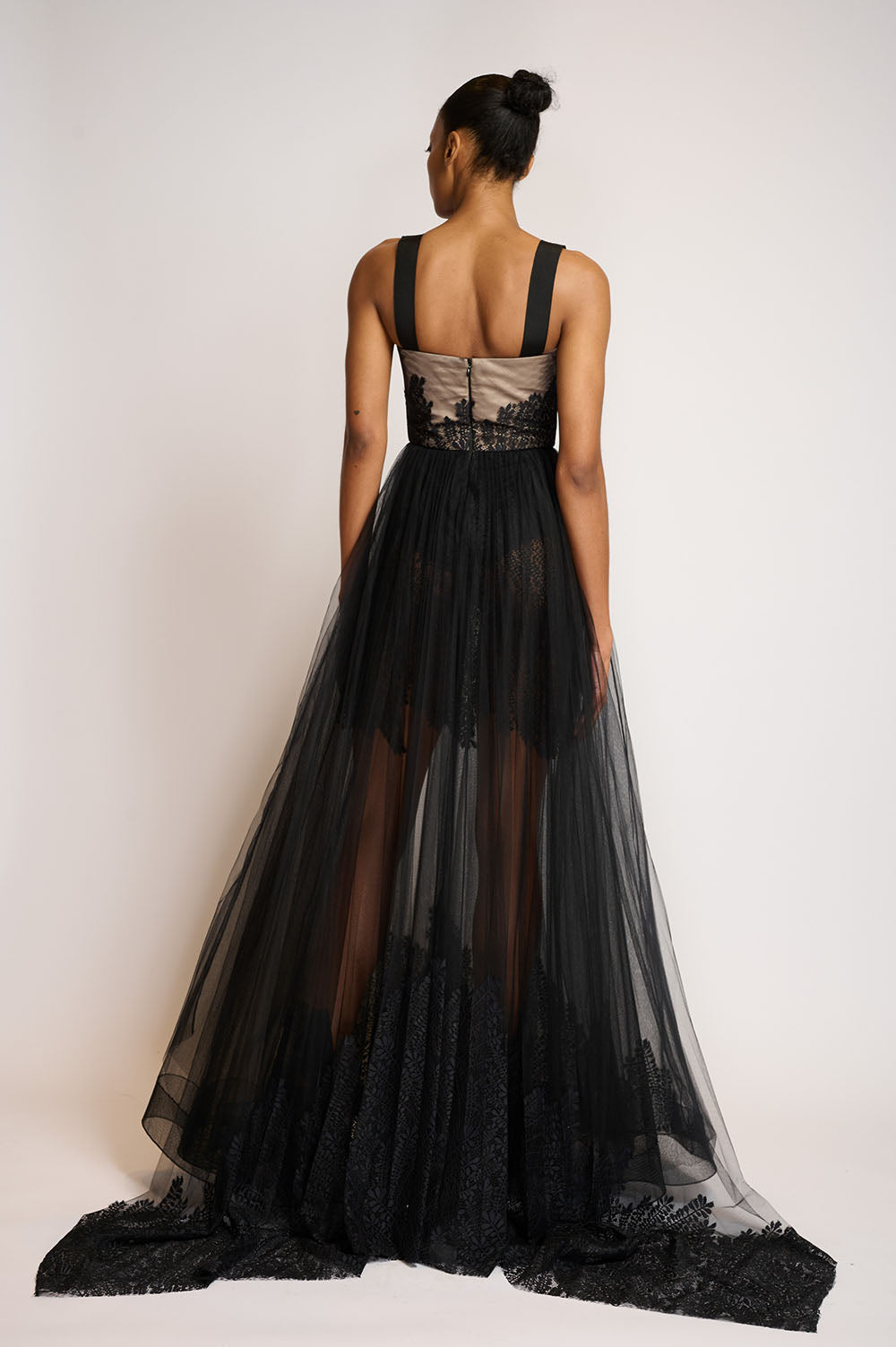 Pleated Locust Leaf lace Gown with Halter Pleated Top 3
