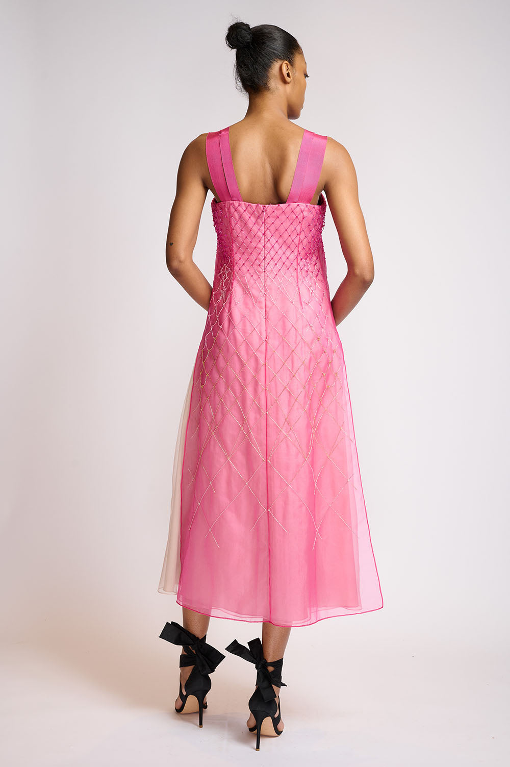 French Fuchsia Organza Dress With lattice Embroidery 3