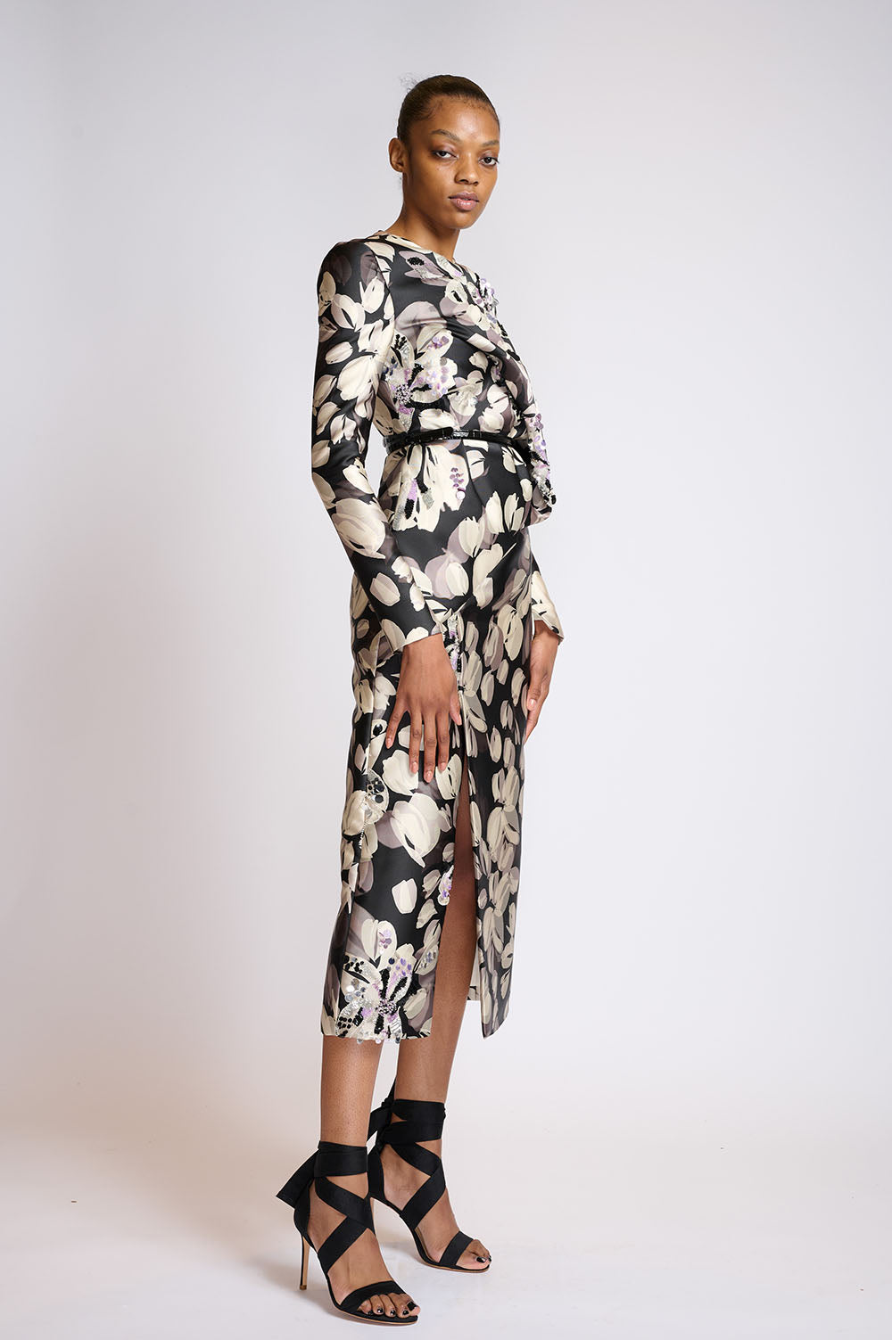 Embroidered sepia Blossom Printed Molded Sheath Dress 2