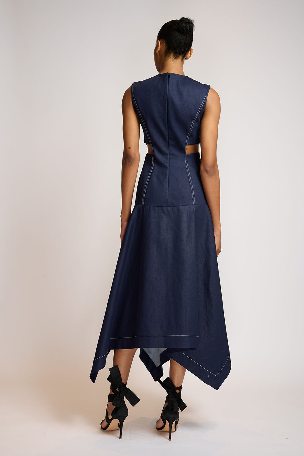 Indigo Denim Safari dress with Floral Precision Cut Skirt 3