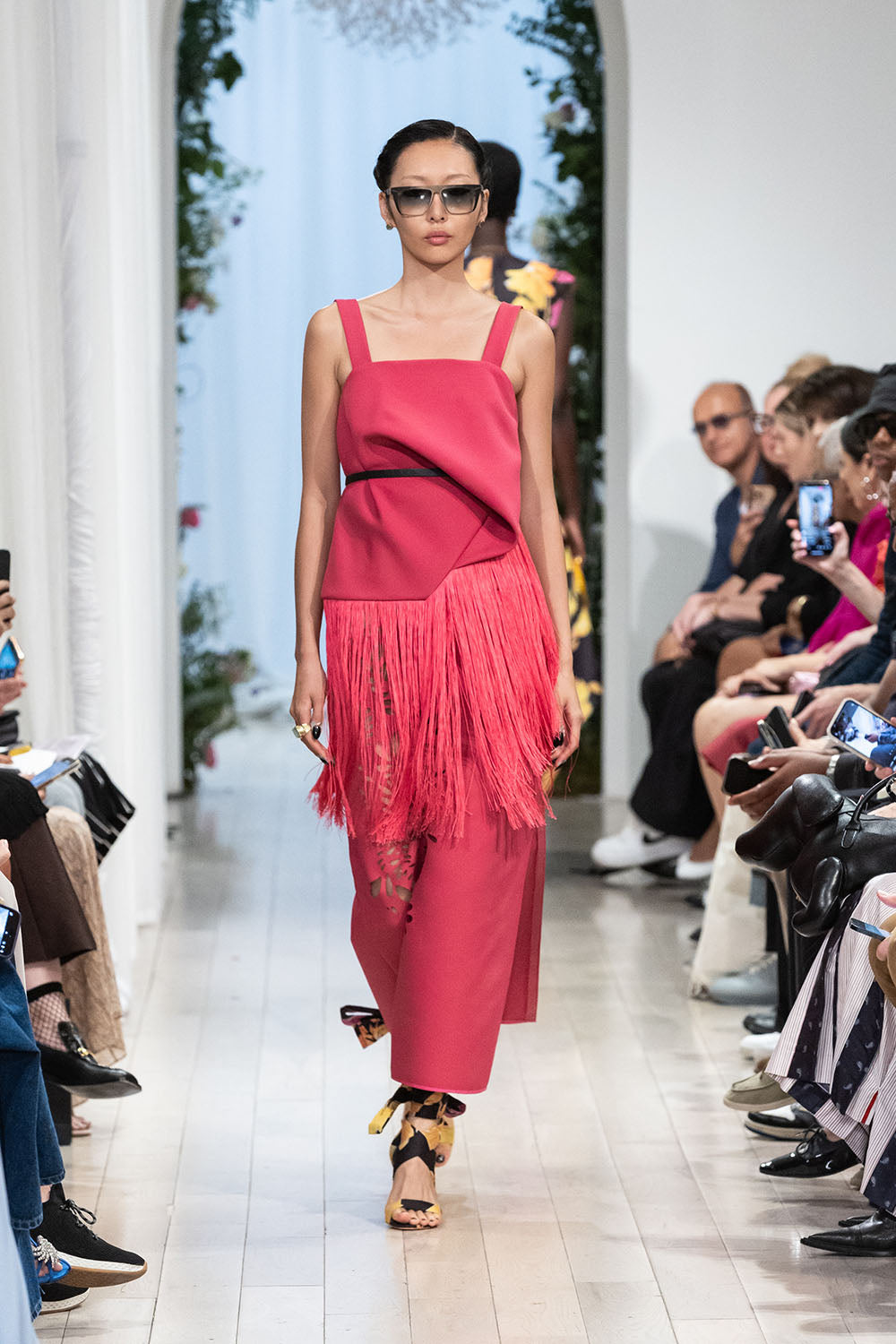 French fuchsia crepe molded top with tassel trim 4