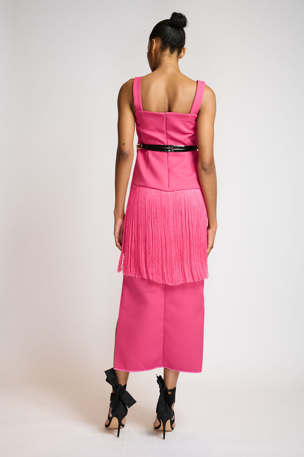 French fuchsia crepe molded top with tassel trim 3