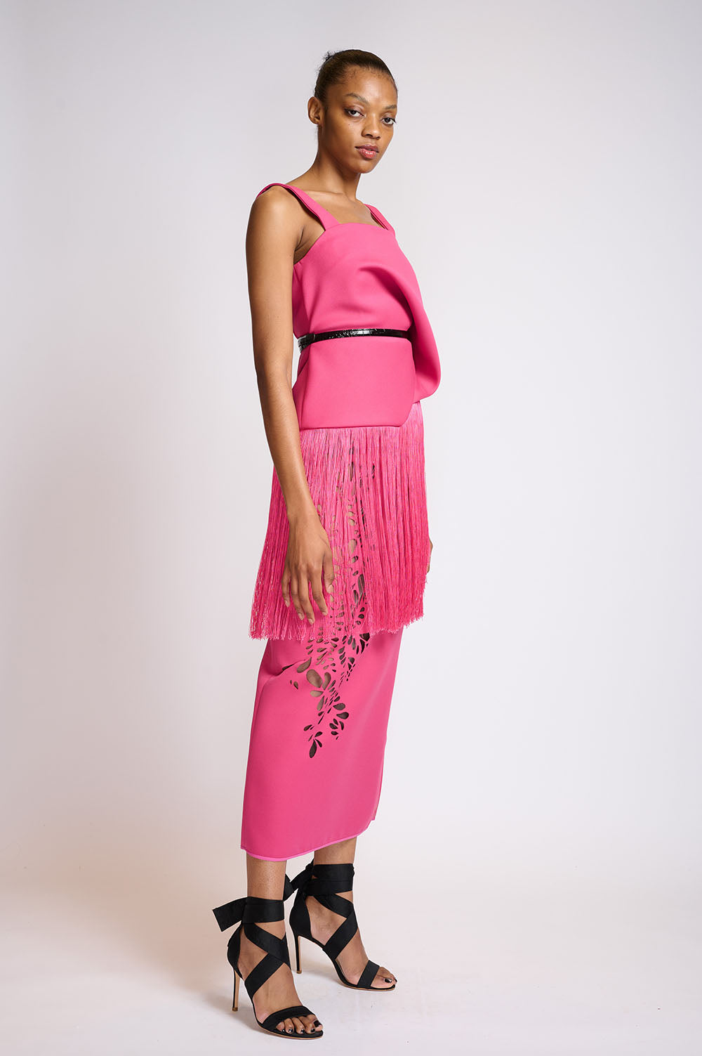 French fuchsia crepe molded top with tassel trim 2
