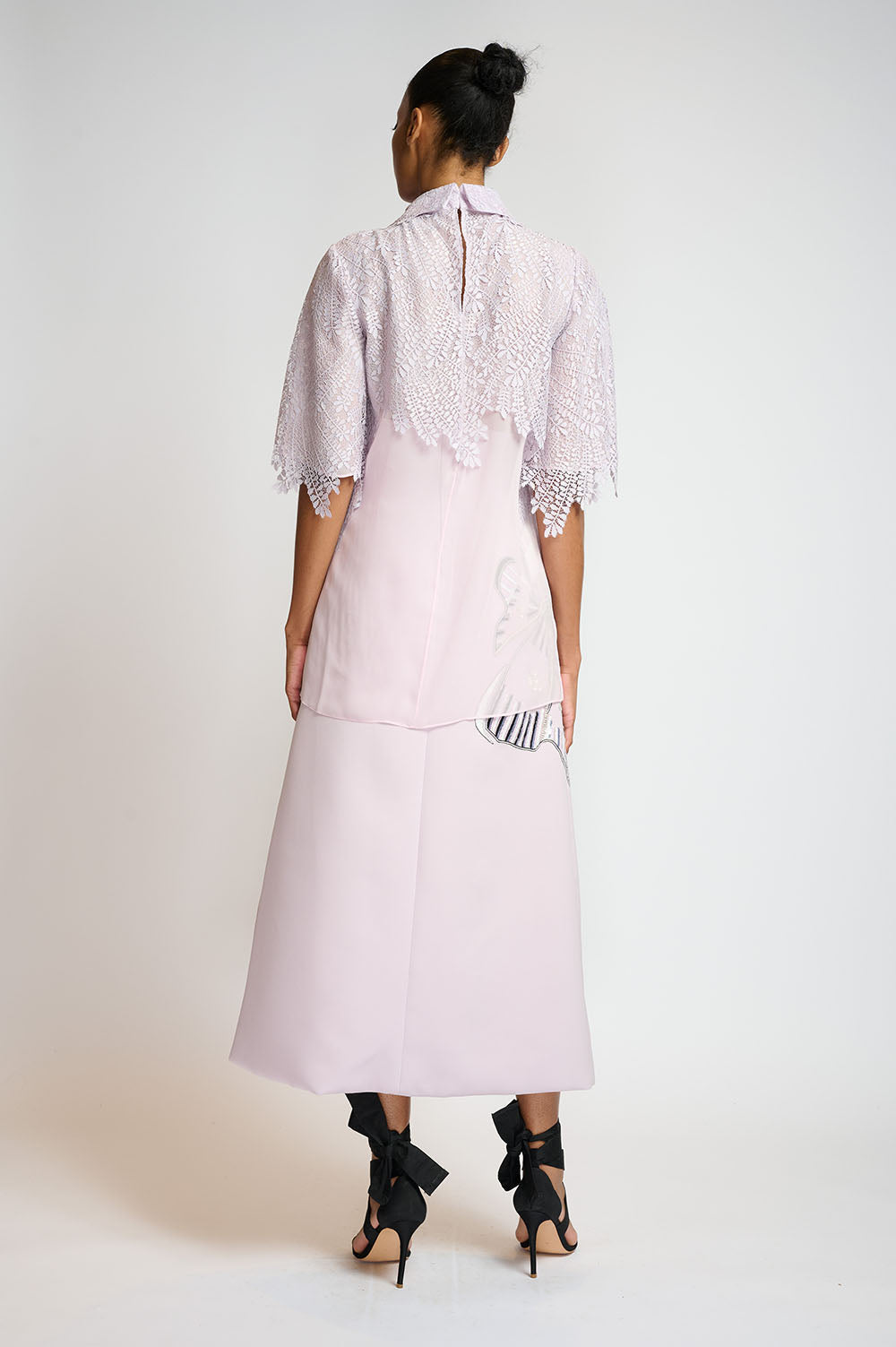 Lilac chiffon and locust leaf lace applique blouse 3