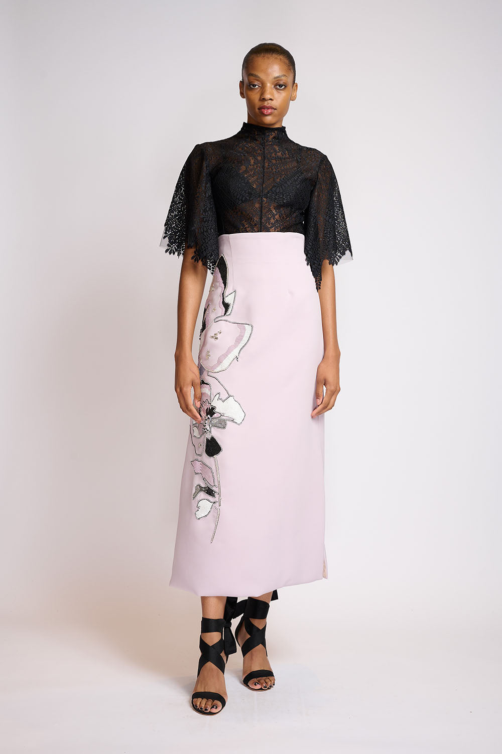 Cady hibiscus embroidered high waisted skirt 1