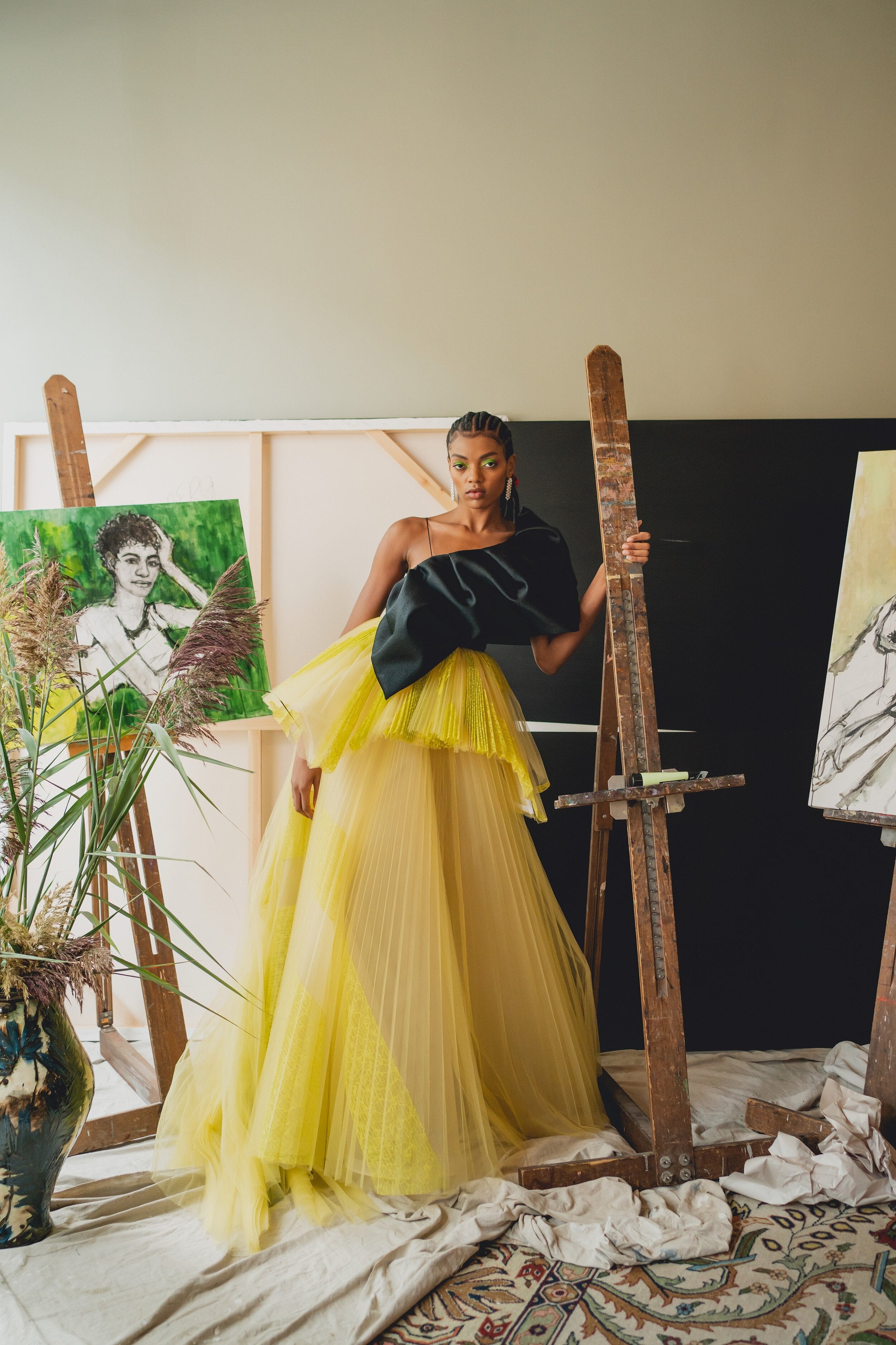 Pleated Tulle and Lace Gown with Silk Draped Bodice 1