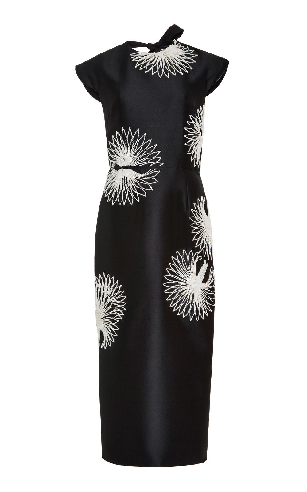 Bugle Beaded Fan Embroidered silk Midi Dress 2