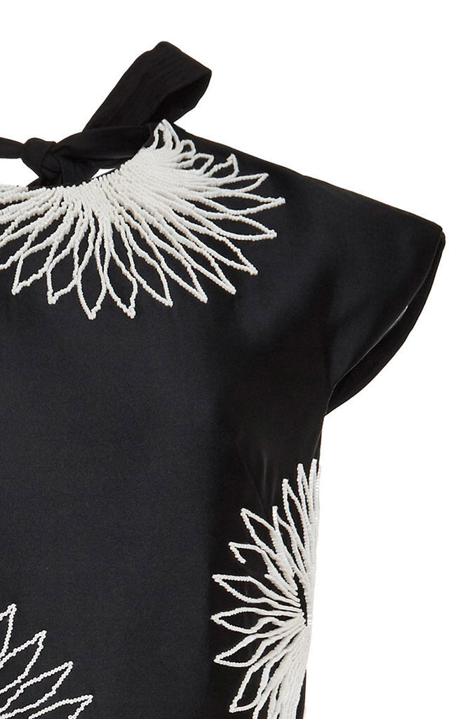 Bugle Beaded Fan Embroidered silk Midi Dress 4