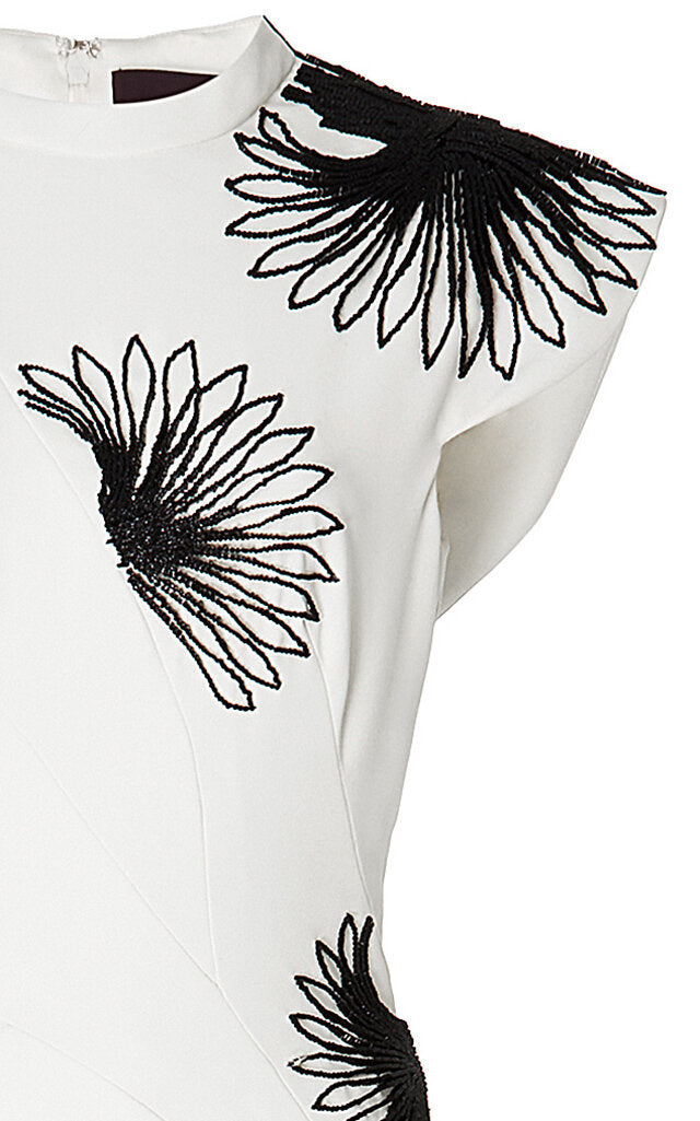 Fan Bugle Bead Embroidered Crepe Gown 4
