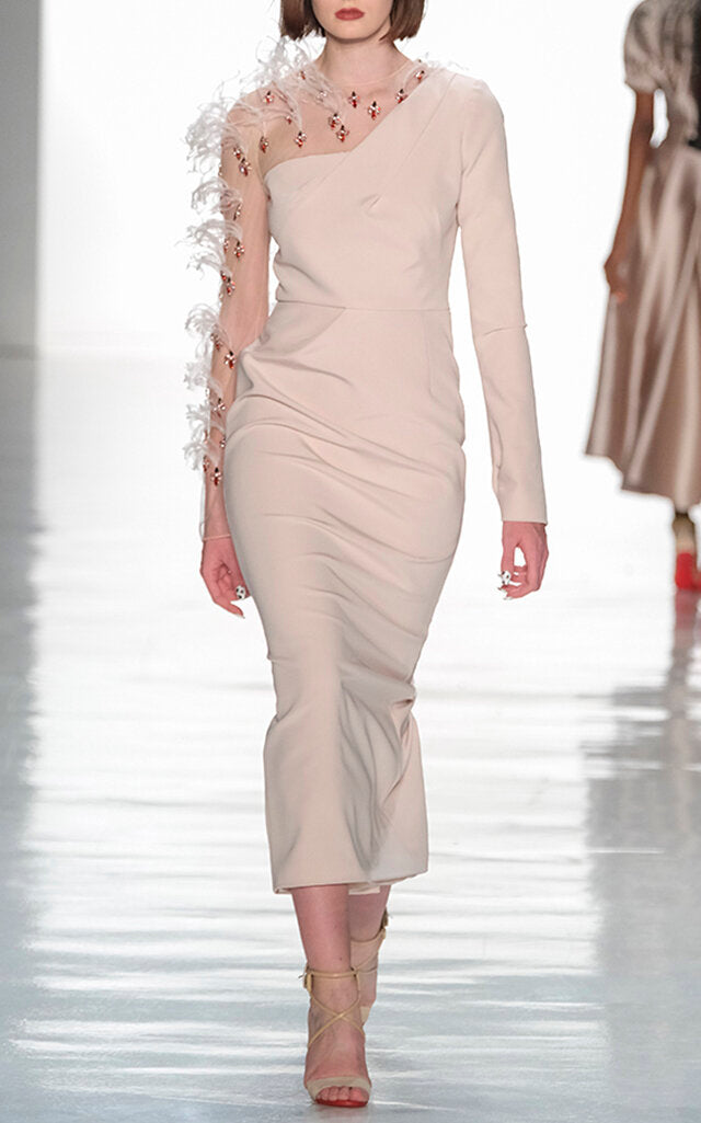 Crystal and Feather Embroidered Faille Dress Crystal and Feather Embroidered Faille Dress