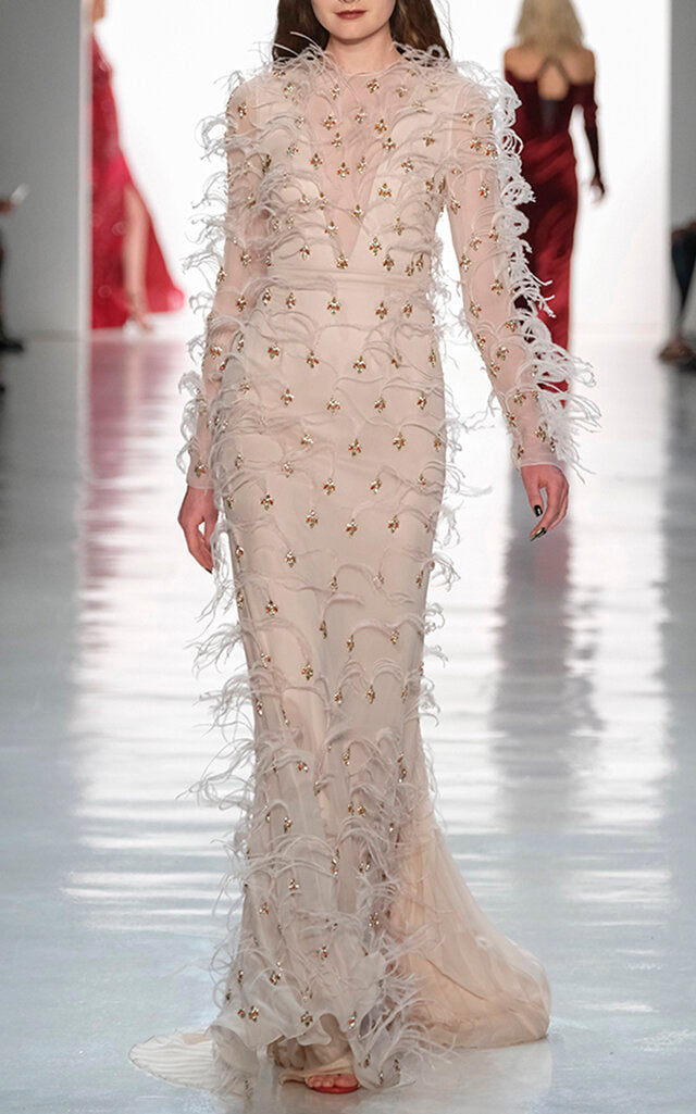 Feather And Ruby Preciosa crystal Embroidered Silk Chiffon Gown 1