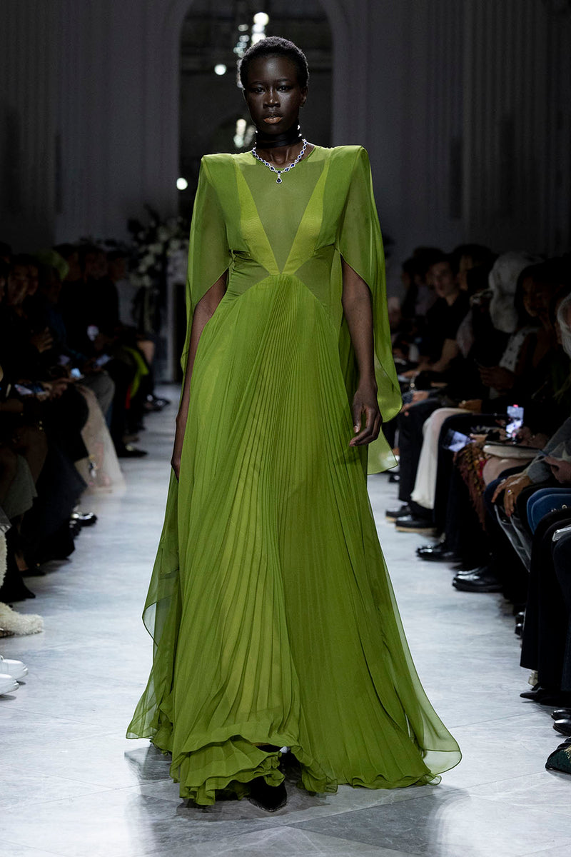 Silk Chiffon Pleated Cactus Gown Silk Chiffon Pleated Cactus Gown
