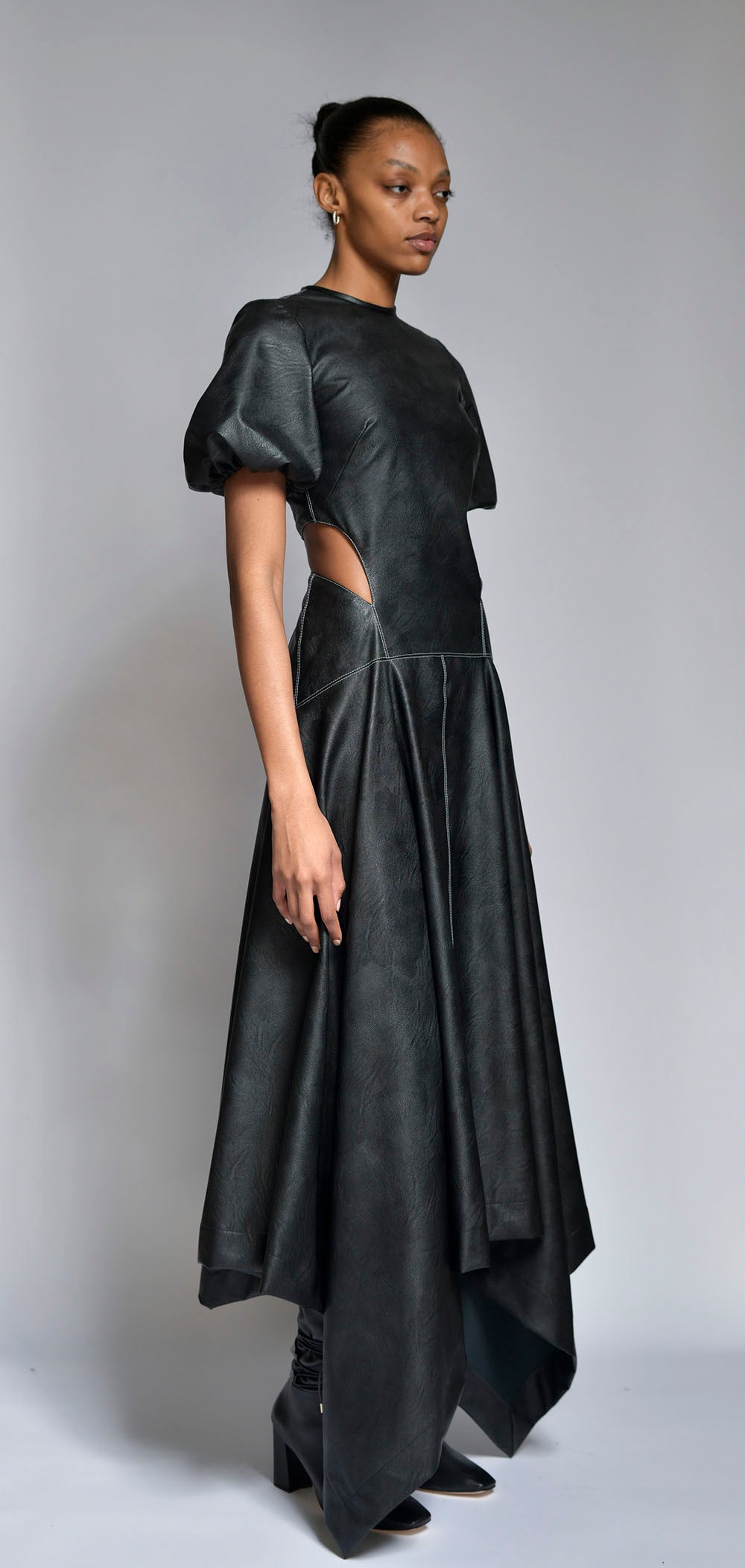 Onyx Vegan Leather with Cut-out Detail and Handkerchief Hem