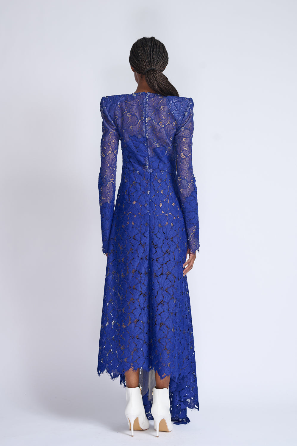 Yves Blue Lace Dress With Asymmetrical Hem 3