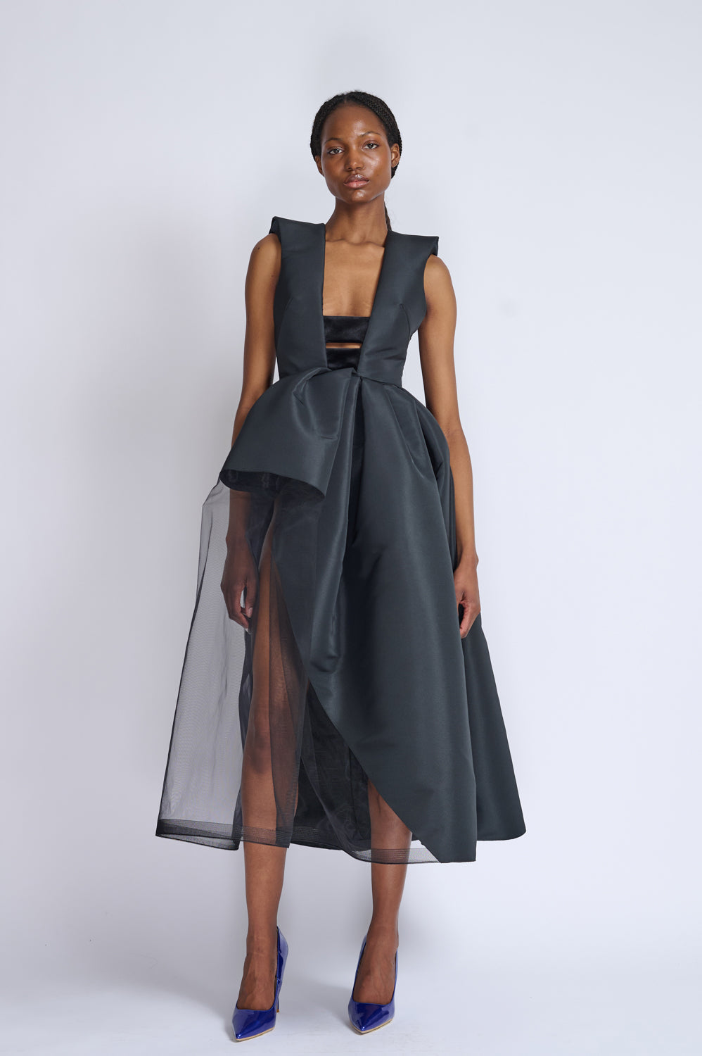 Onyx Faille And Velvet Cocktail Dress With Cloche Skirt 1