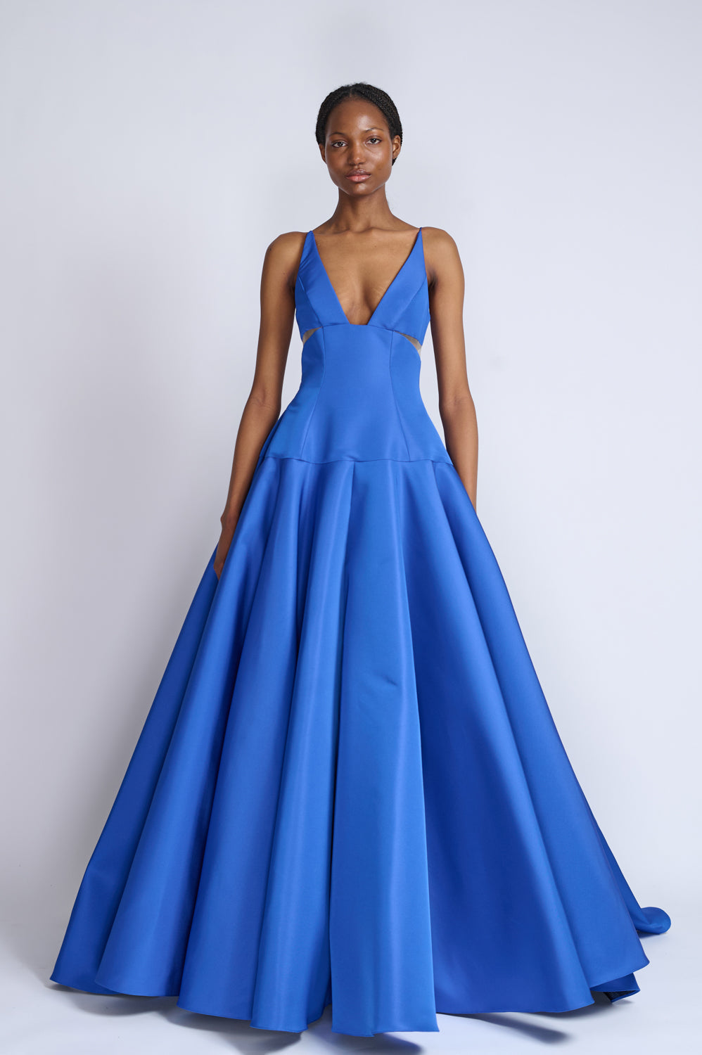Yves Blue Faille Ball Gown With Sheer Inserts 1