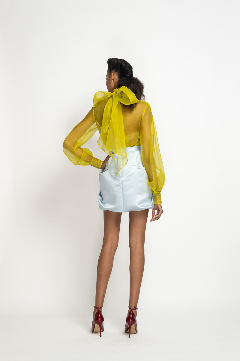Aqua Double Face Duchess Sari Mini Skirt 5