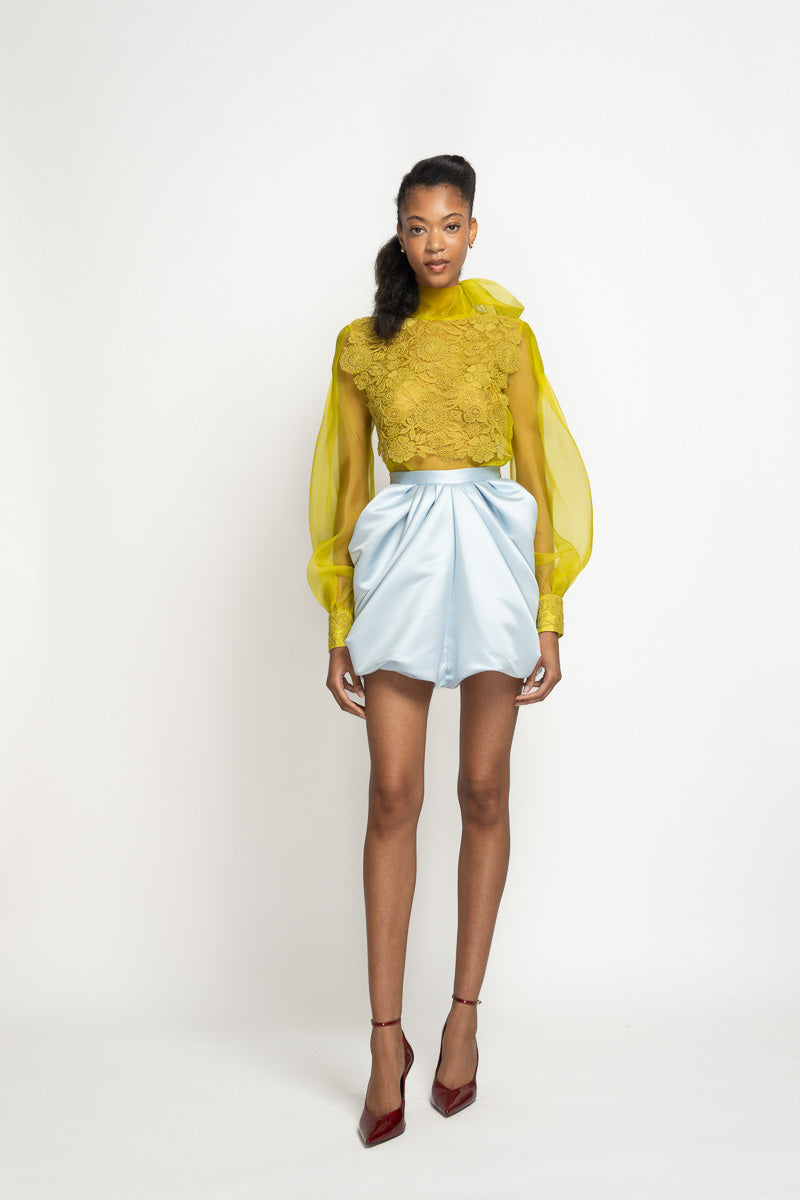 Aqua Double Face Duchess Sari Mini Skirt 2