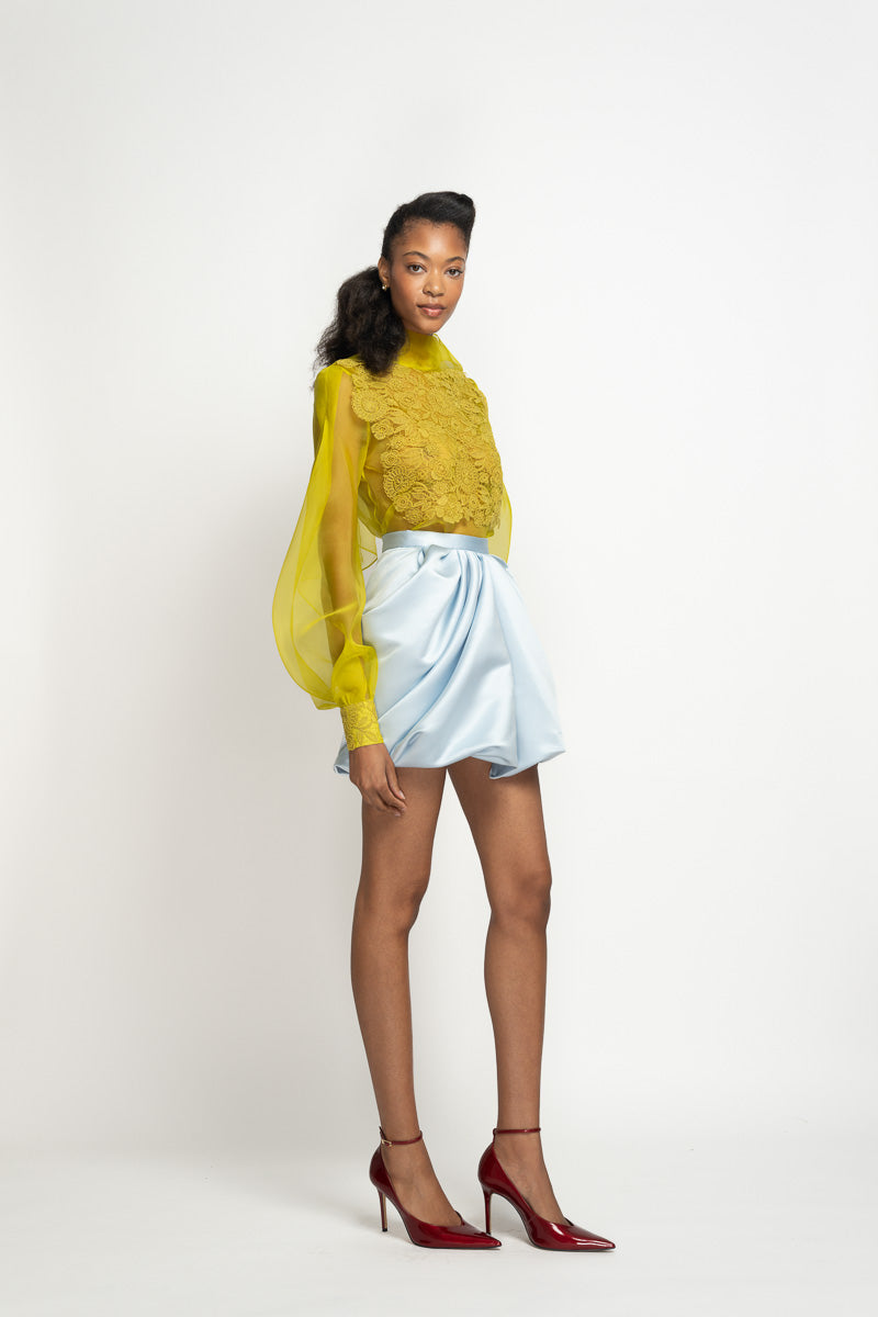 Aqua Double Face Duchess Sari Mini Skirt 3
