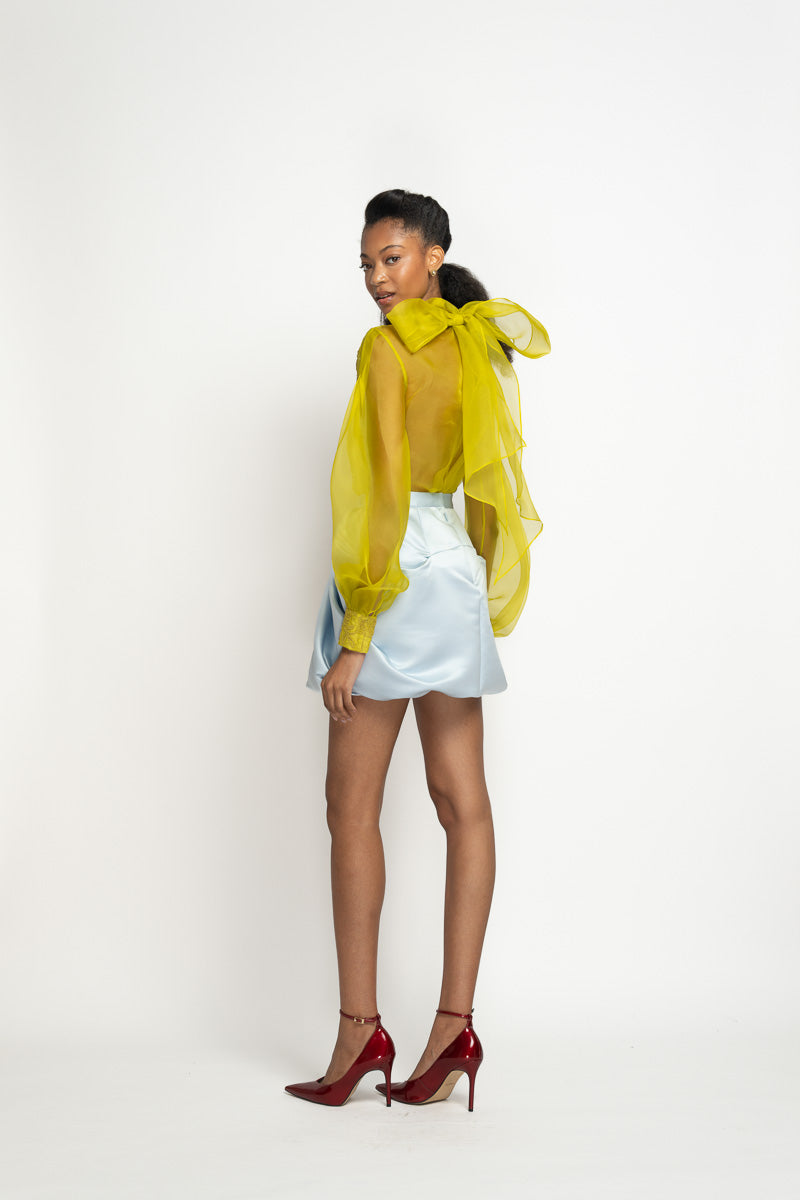 Aqua Double Face Duchess Sari Mini Skirt 4