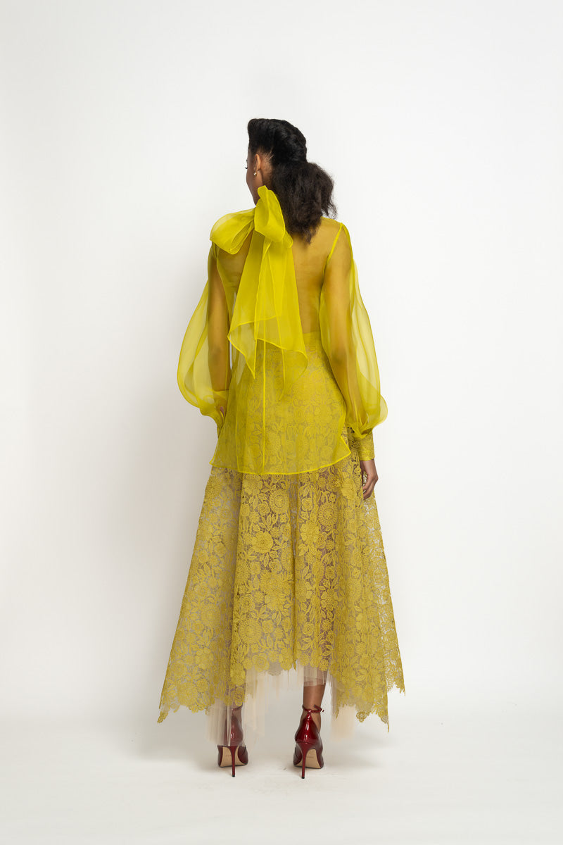 Chartreuse Smita Lace and Silk Organza Blouse 4