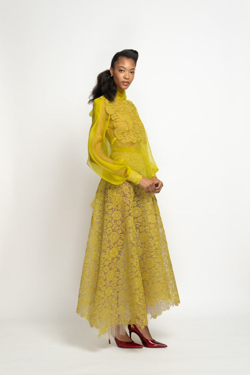 Chartreuse Smita Lace and Silk Organza Blouse 2