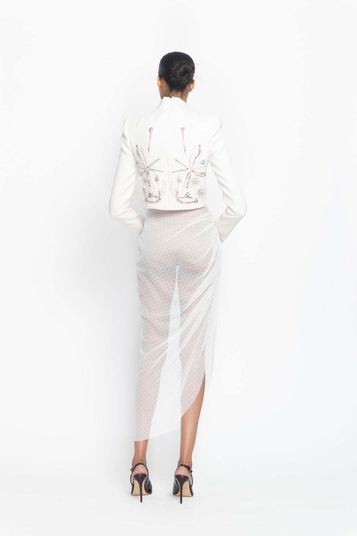 Ivory Asymmetric Draped Point d’Esprit Skirt Back
