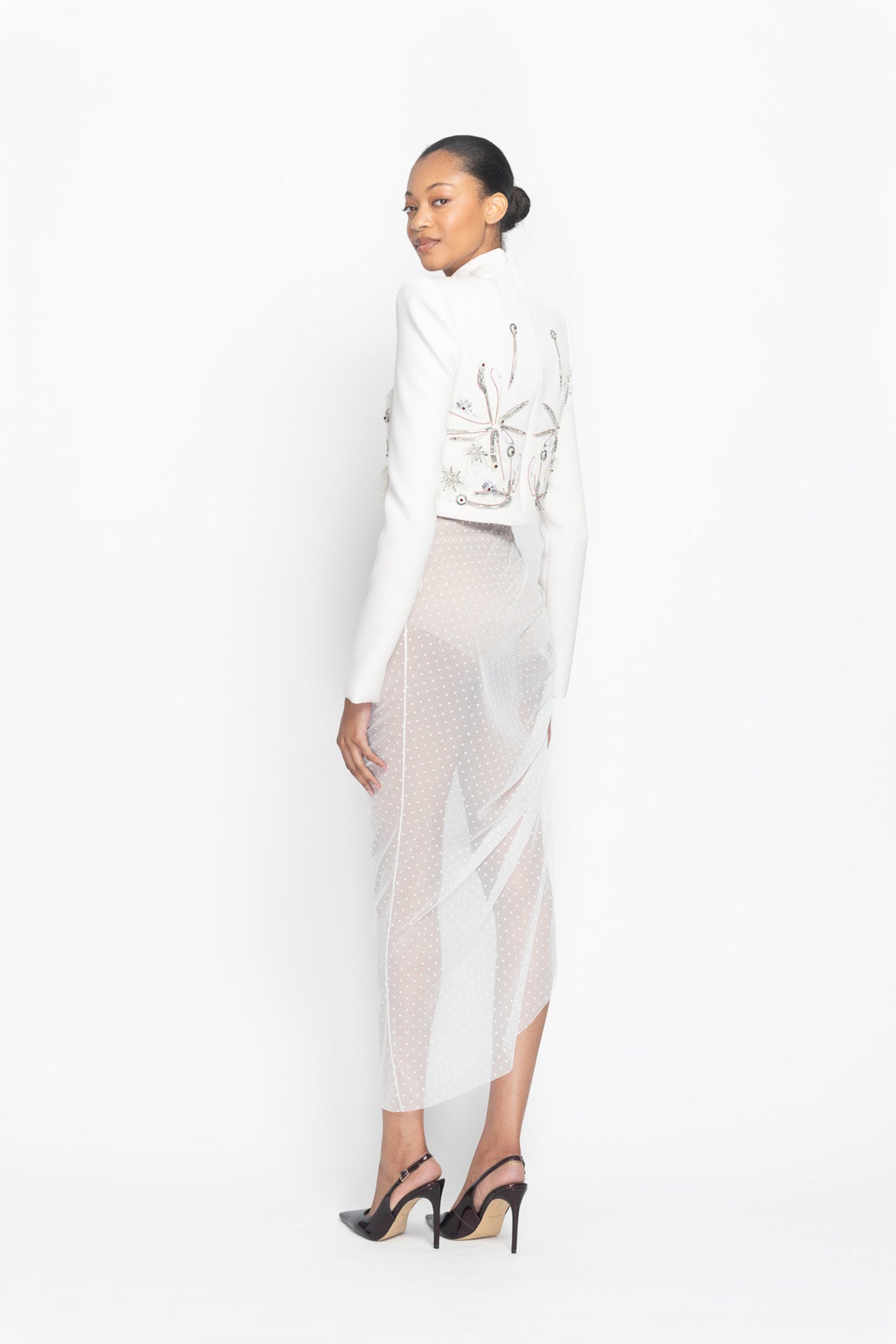 Ivory Asymmetric Draped Point d’Esprit Skirt Side Two