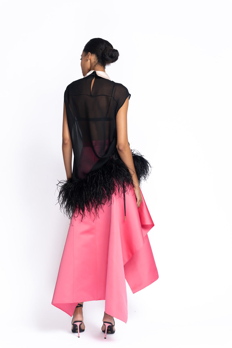 Onyx Sheer Crepe Tunic with Feathered Hem 5