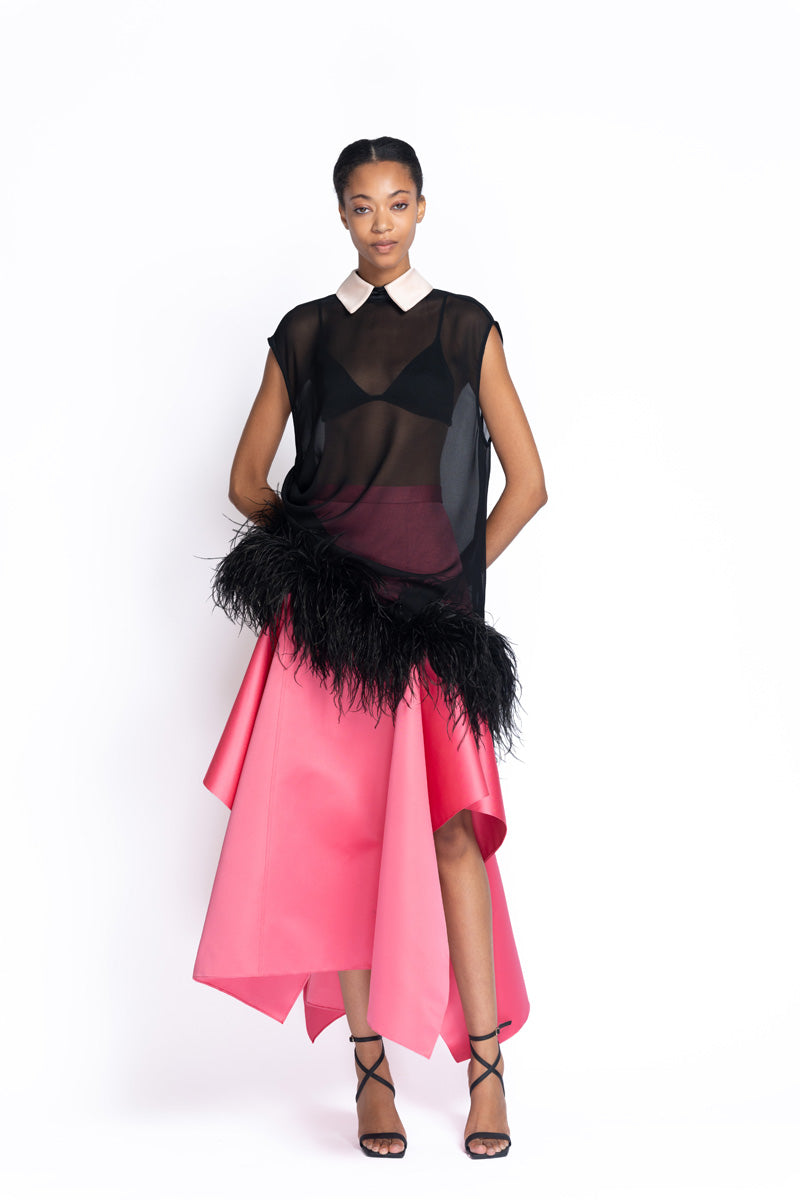 Onyx Sheer Crepe Tunic with Feathered Hem 2