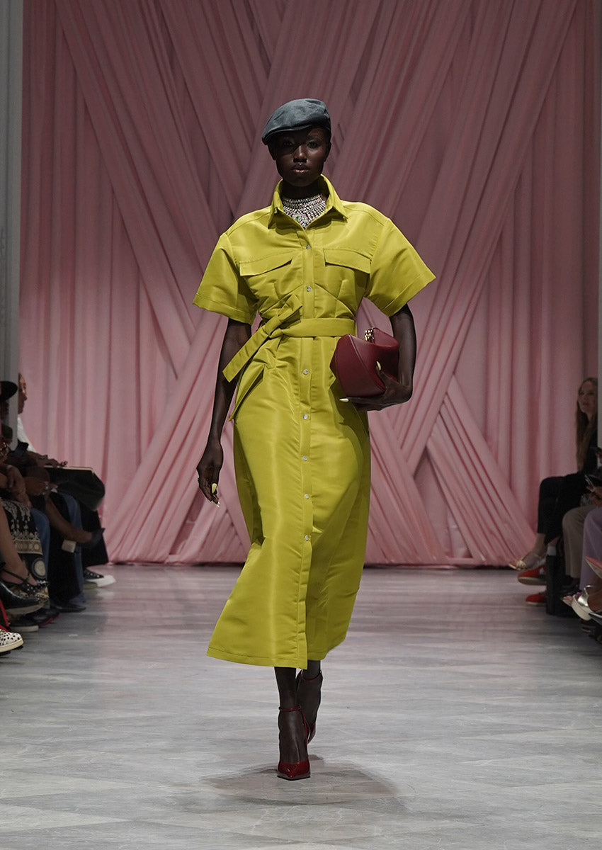 Chartreuse Faille Shirt Dress 1