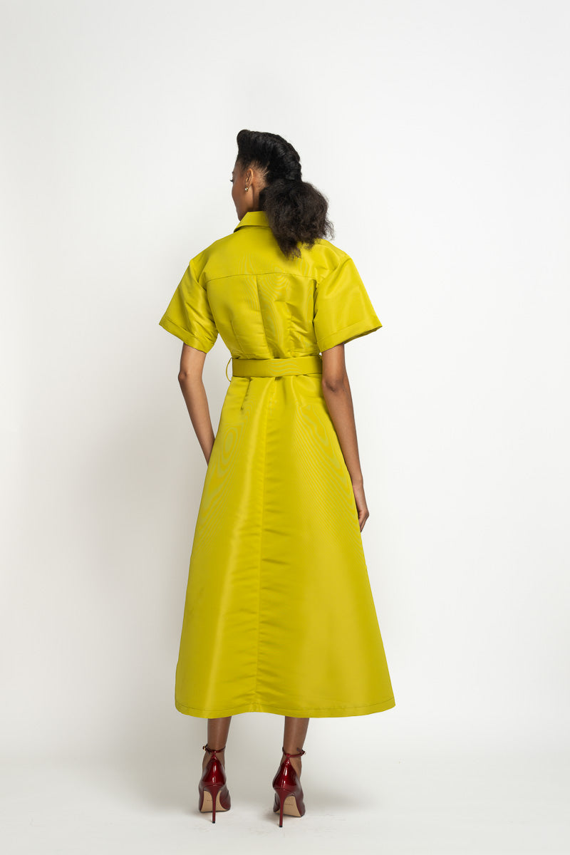 Chartreuse Faille Shirt Dress 5