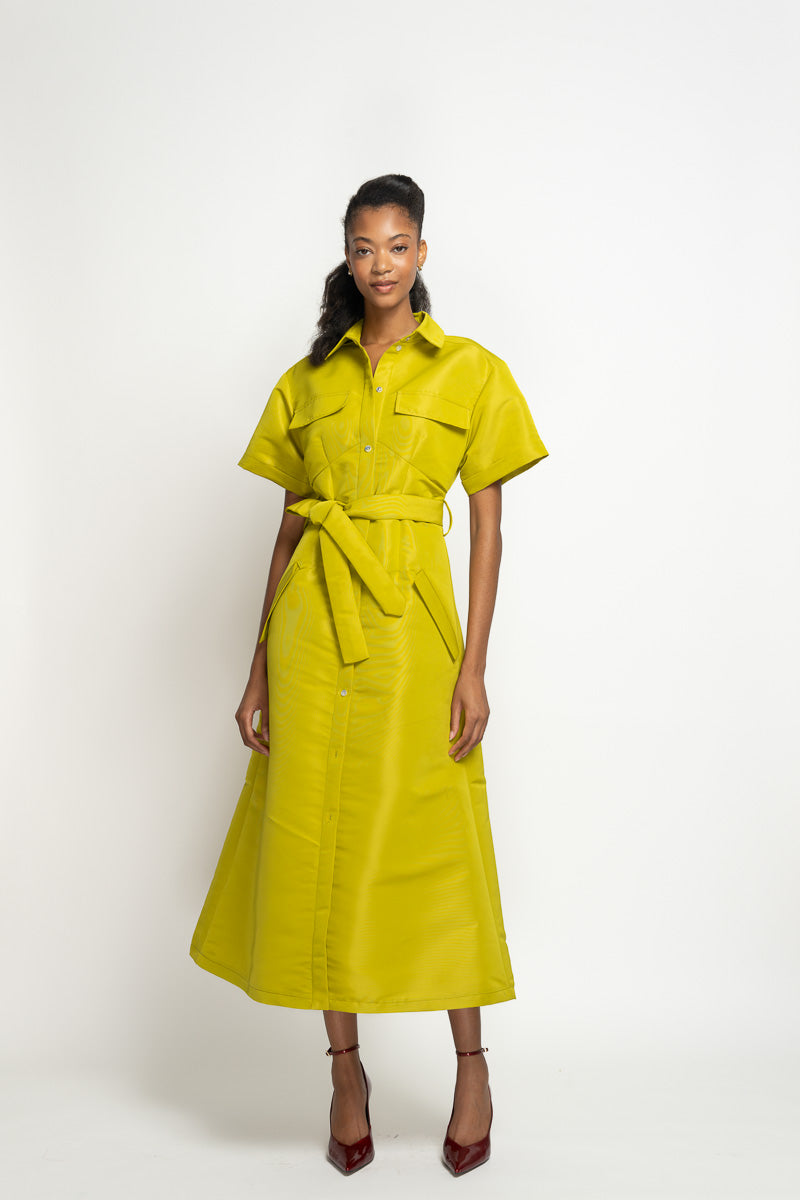 Chartreuse Faille Shirt Dress 2