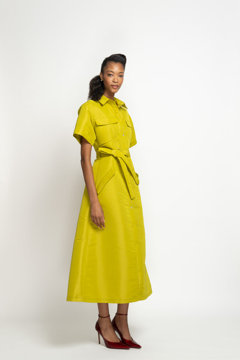 Chartreuse Faille Shirt Dress 3