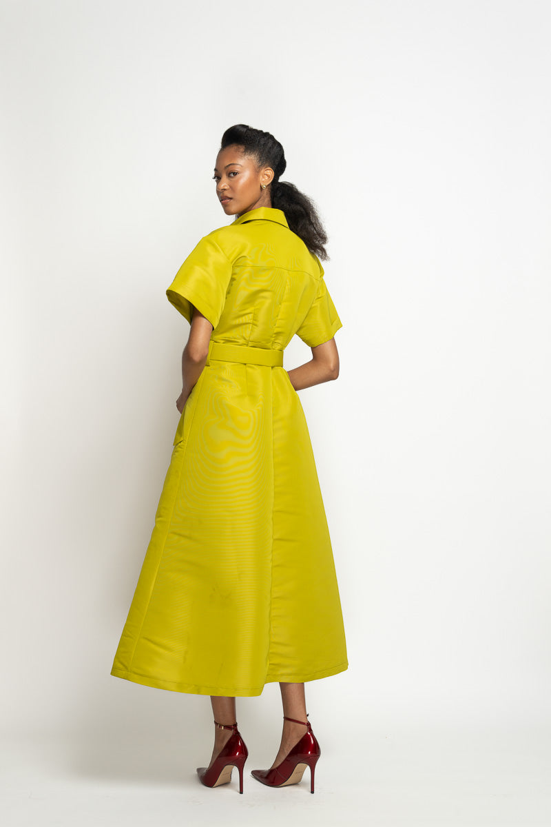 Chartreuse Faille Shirt Dress 4