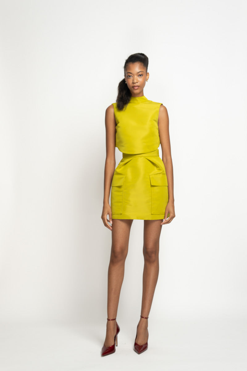 Chartreuse Faille Wing Top 2
