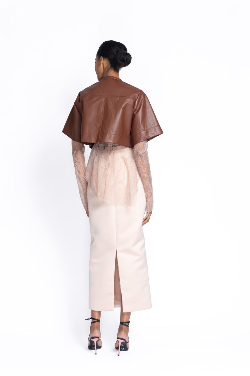 Teak Vegan Leather Cropped Jacket 5