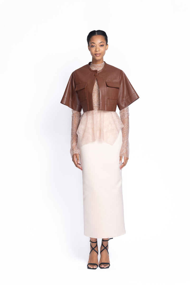 Teak Vegan Leather Cropped Jacket 2