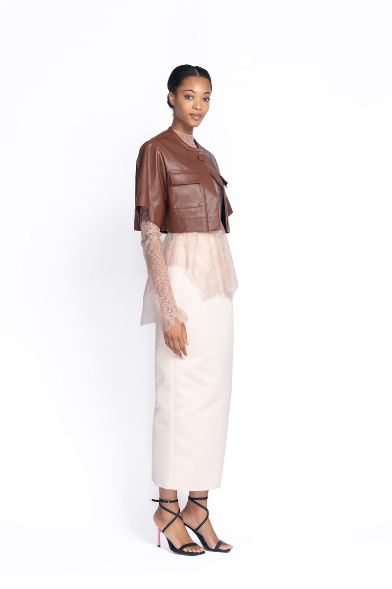 Teak Vegan Leather Cropped Jacket 3