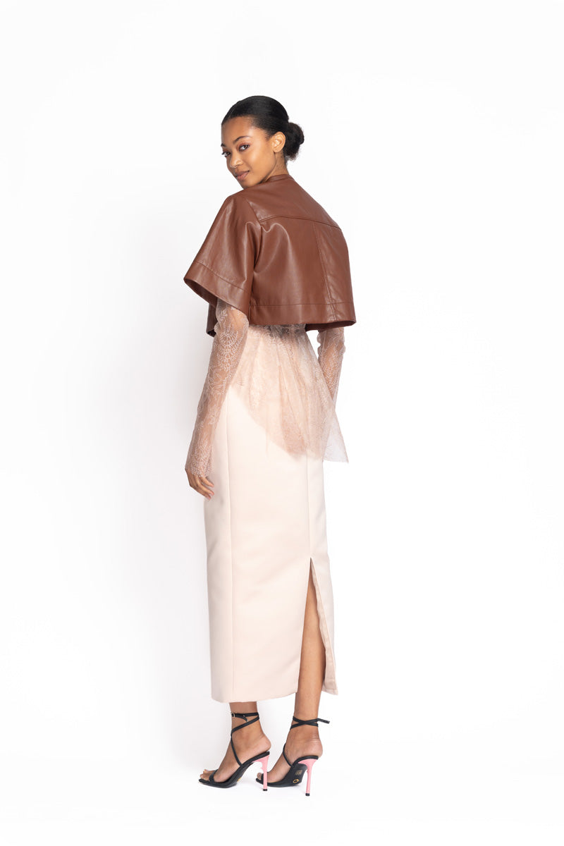 Teak Vegan Leather Cropped Jacket 4