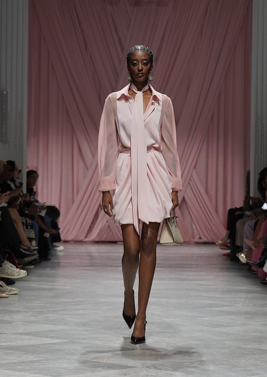 Blossom Pink Satin Crepe Mini Sari Skirt 1