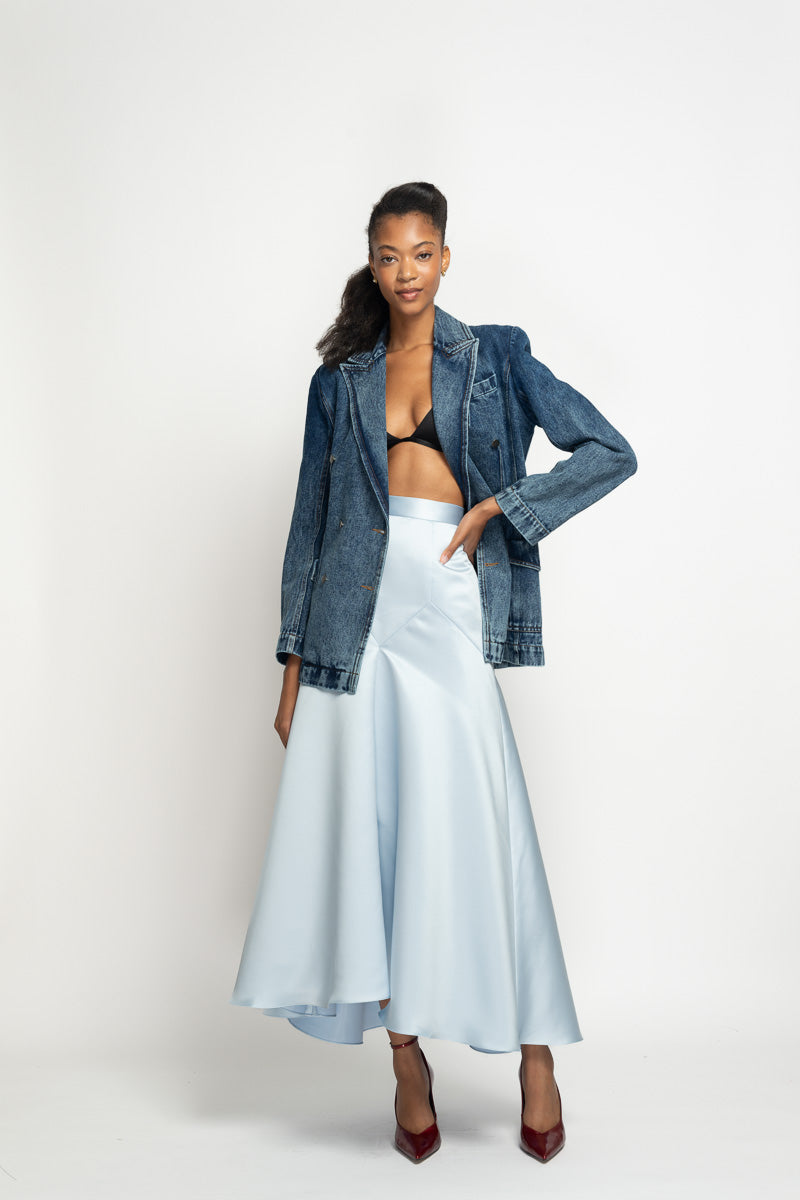 Aqua Double Face Duchess Satin Midi Skirt 2