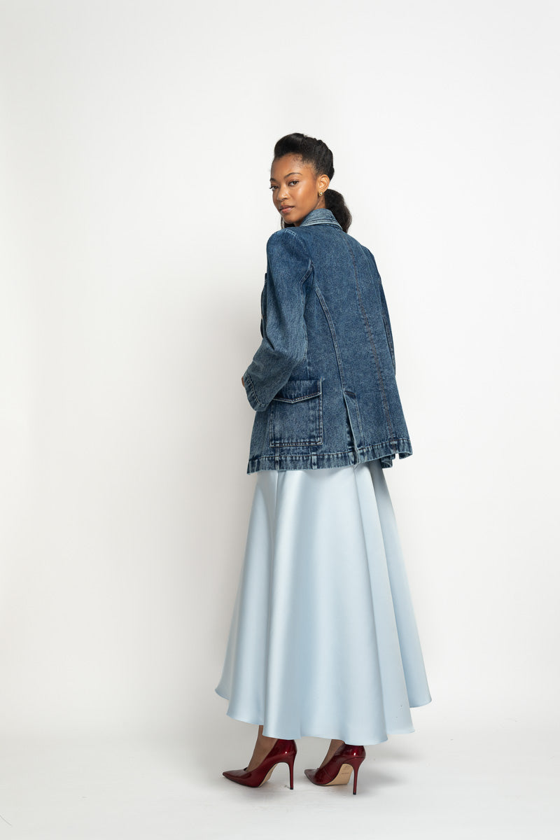 Aqua Double Face Duchess Satin Midi Skirt 4