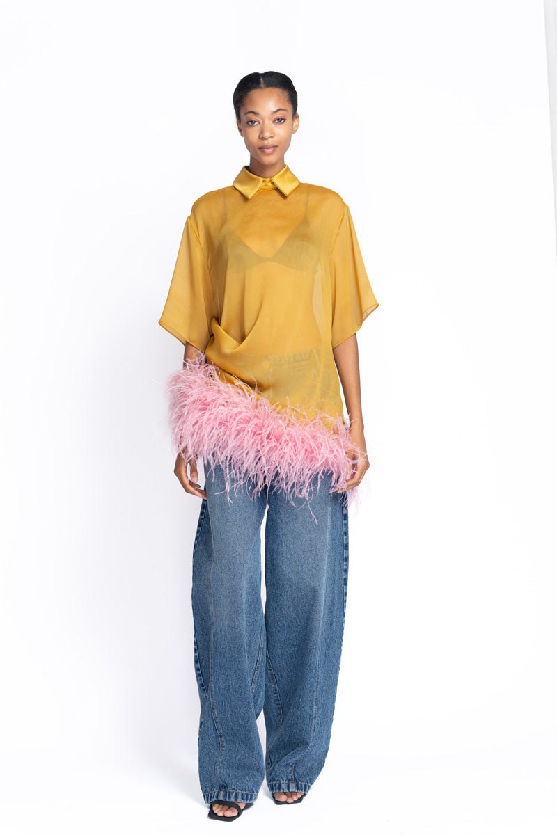 Marigold Sheer Crepe Tunic with Feathered Hem 2