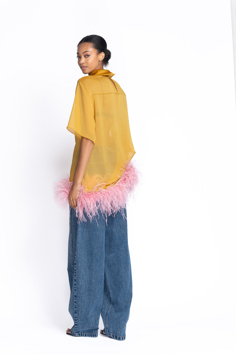 Marigold Sheer Crepe Tunic with Feathered Hem 4