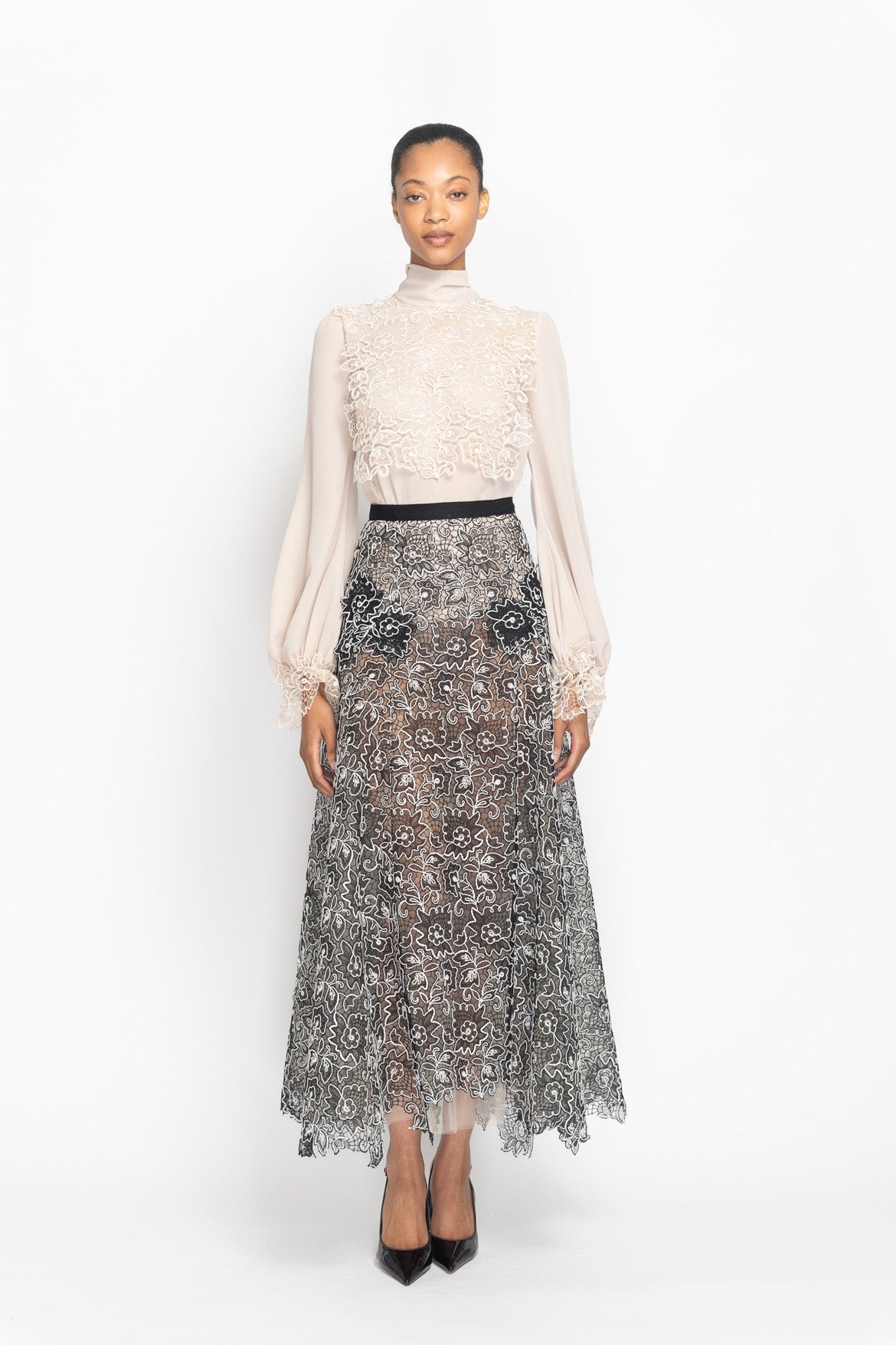 Onyx Belle Fleur Lace and Tulle Skirt Front