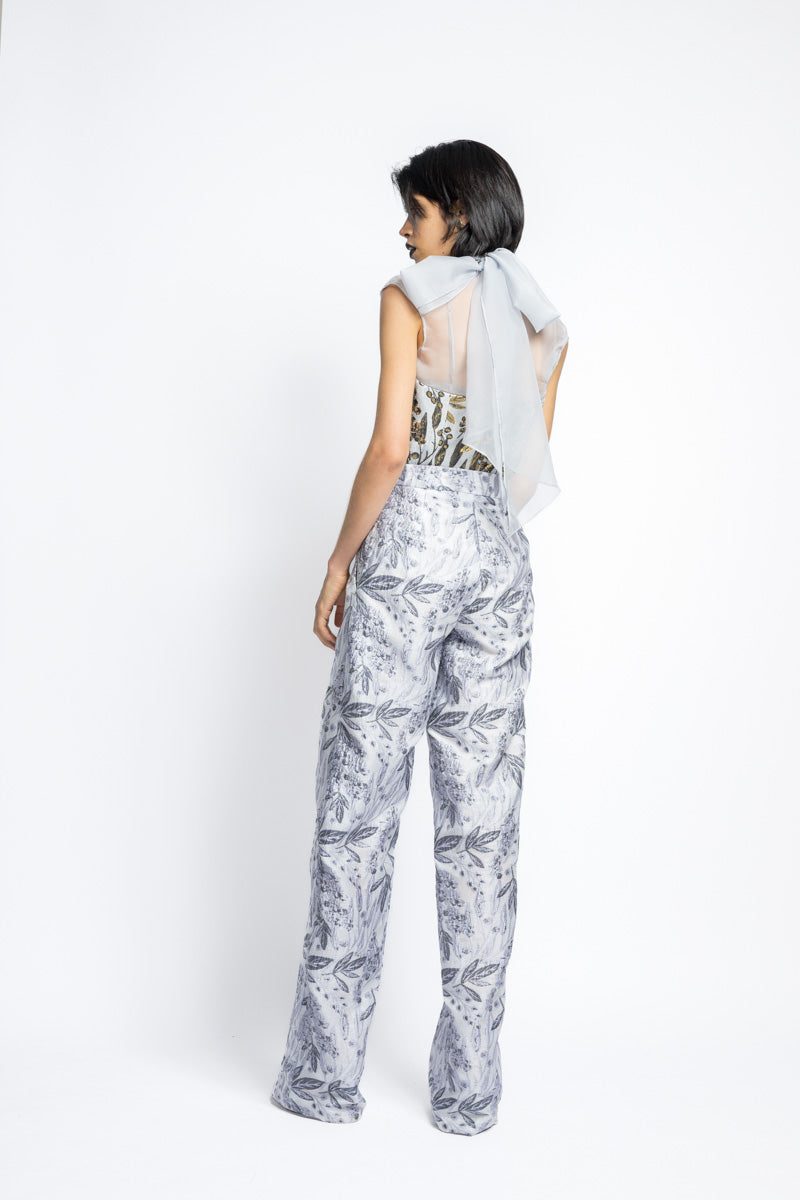 Bay Leaf Jacquard Wide Leg Pleated Trouser 5